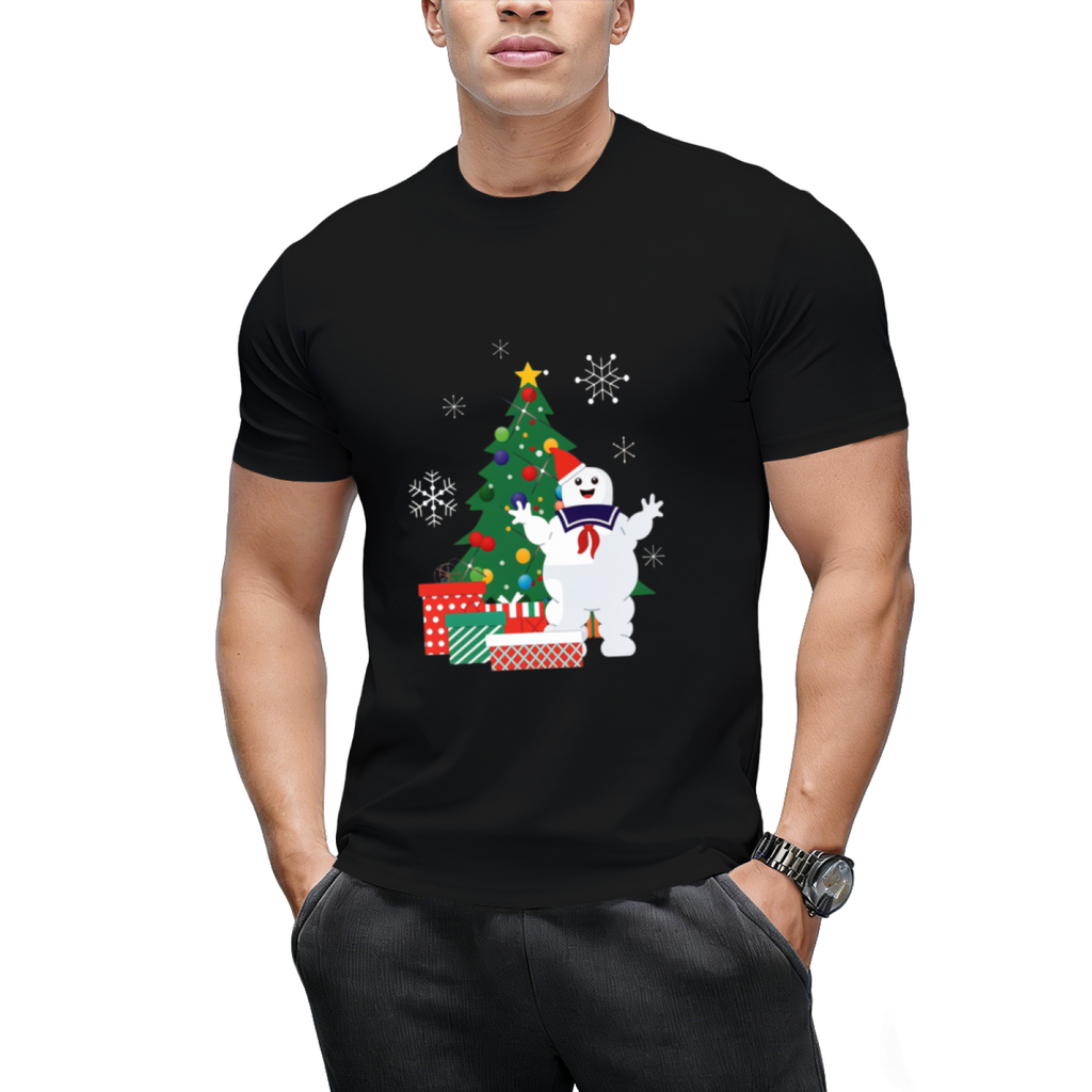 Stay Puft Ghostbusters Around the Christmas Tree Graphic T-Shirt