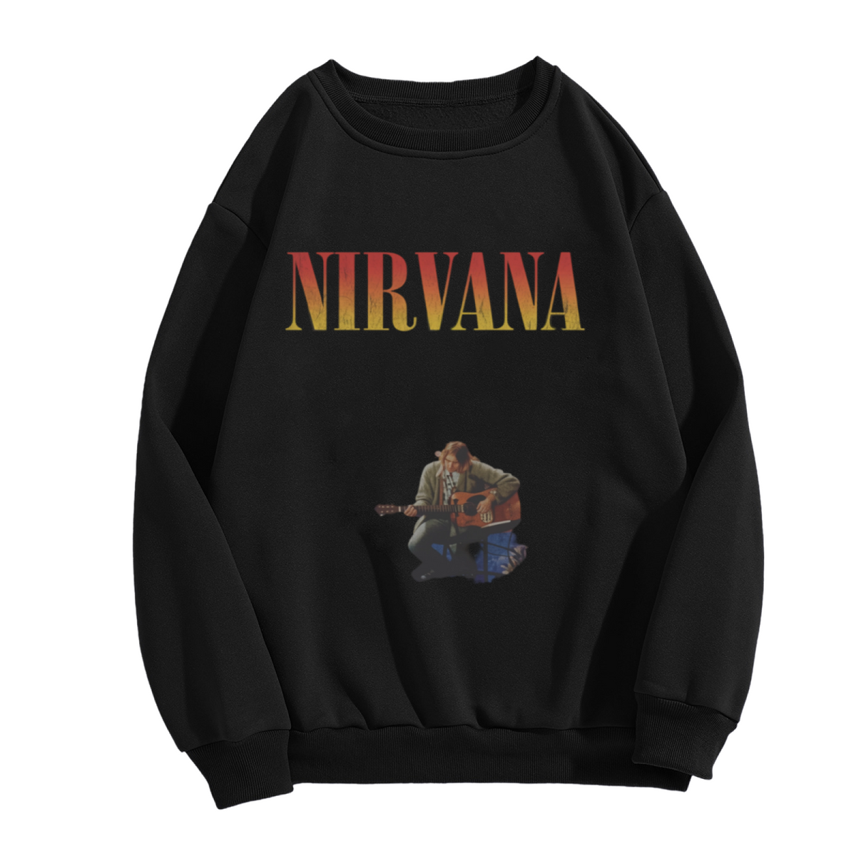 Crewneck sweatshirt product image with Kurt Cobain acoustic-guitar performance