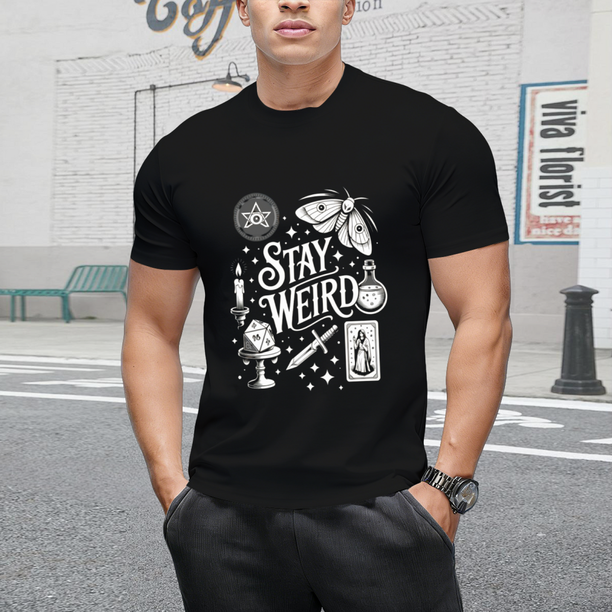 Stay Weird Witchy Vibes Halloween Graphic T-Shirt