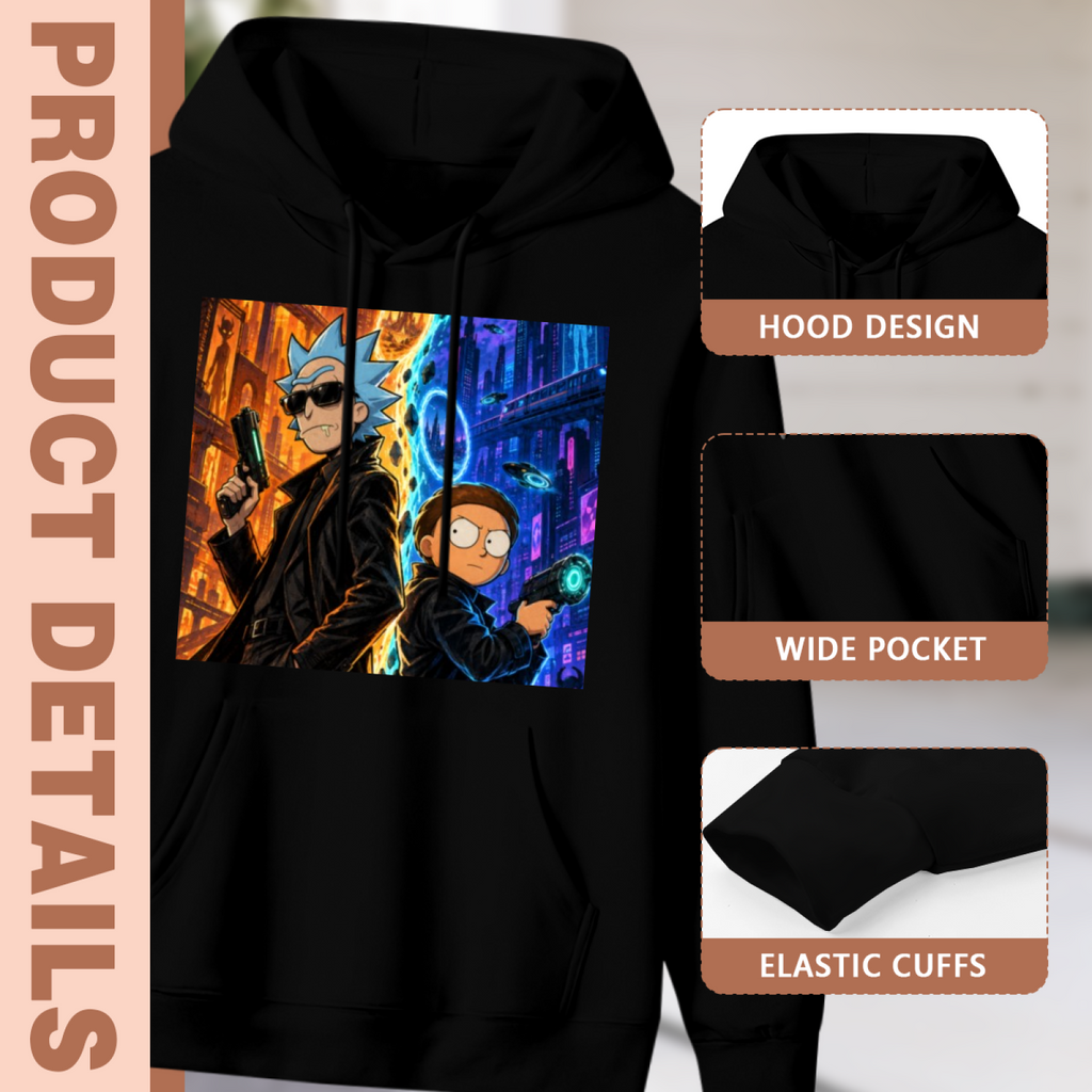 Men's Divided City Expedition hoodie product-feature illustration with close views of the hood, pocket and cuffs