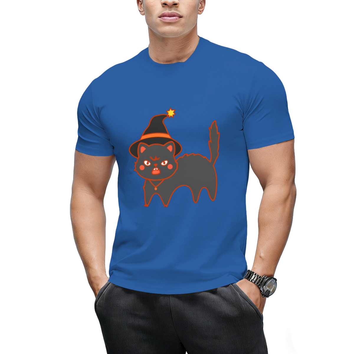 Star Hat Witch Cat Graphic T-Shirt