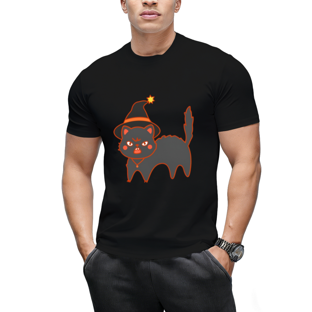 Star Hat Witch Cat Graphic T-Shirt