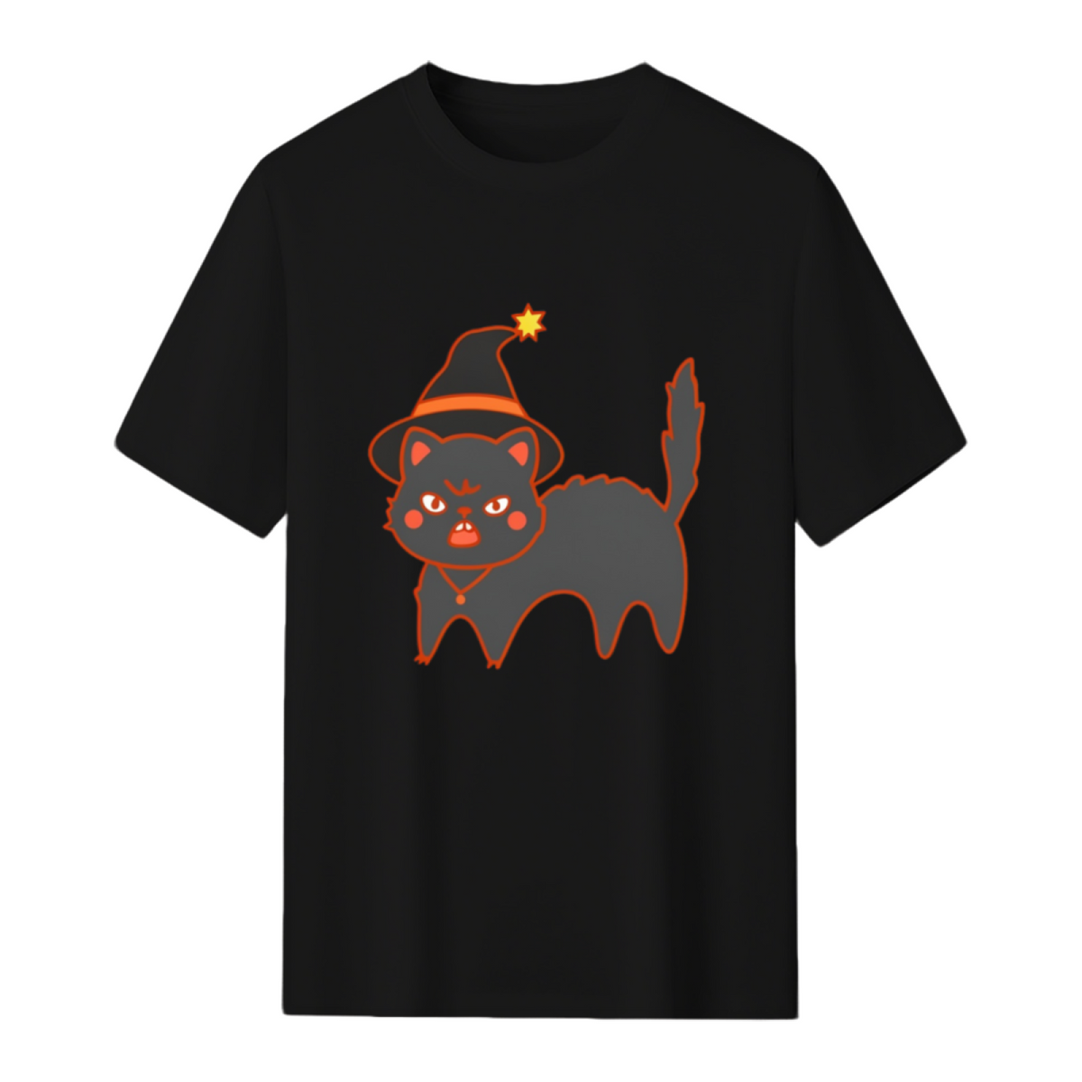 Star Hat Witch Cat Graphic T-Shirt
