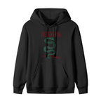 Hoodie product image with serve the servants green snake artwork, black colorway