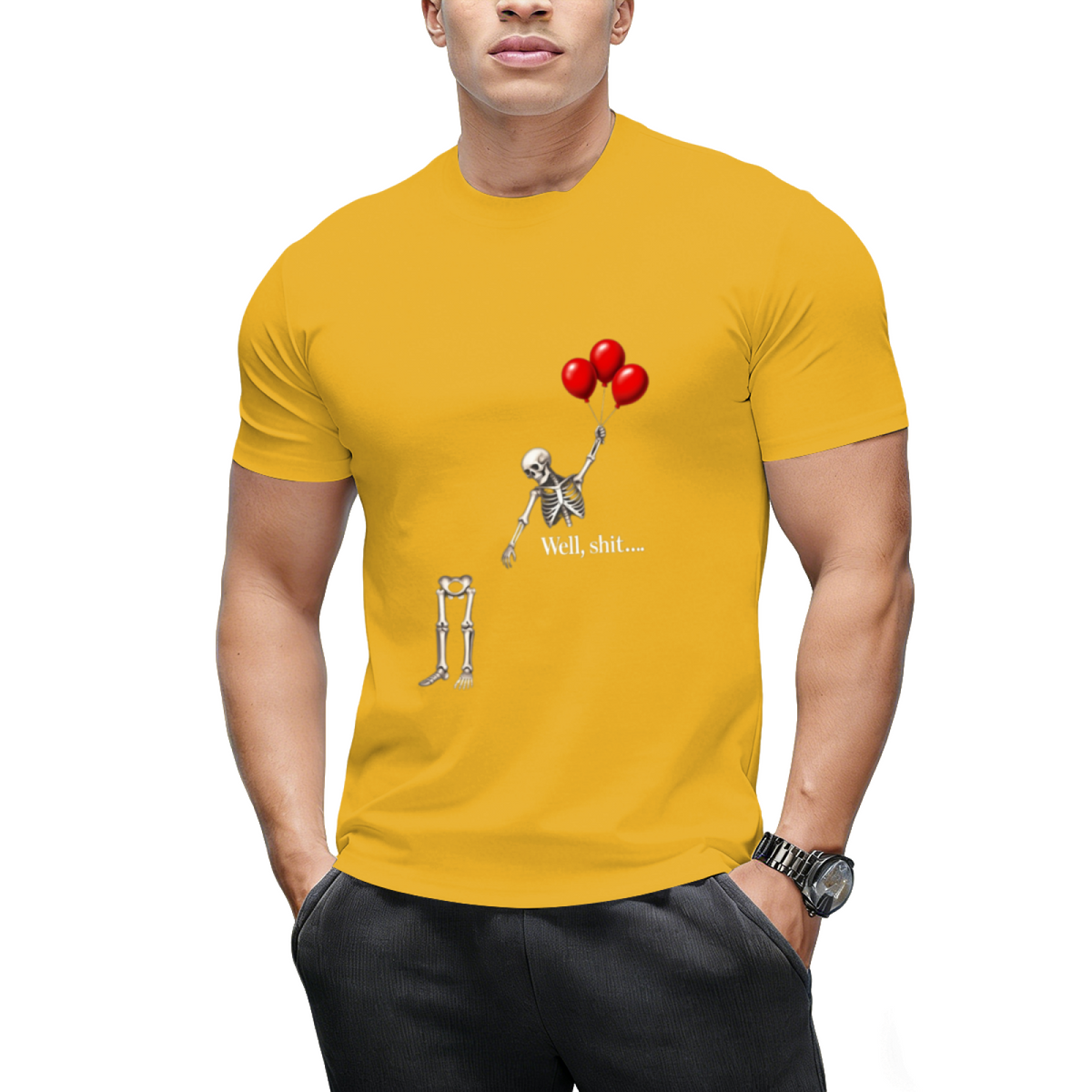 Skeleton with Three Red Balloons Graphic T-Shirt