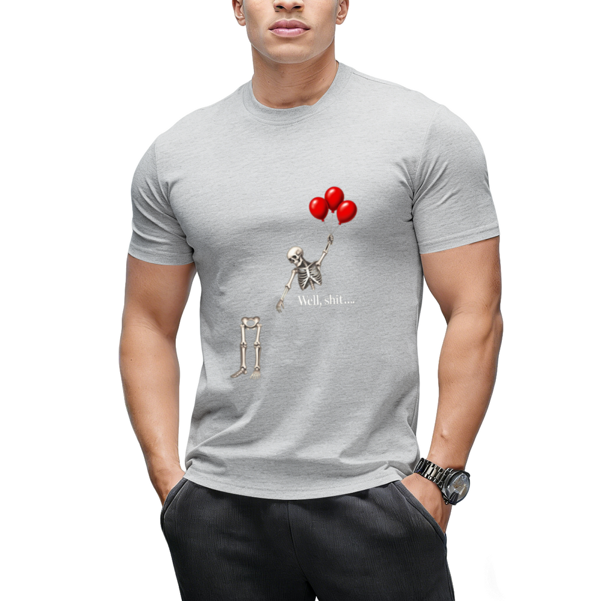 Skeleton with Three Red Balloons Graphic T-Shirt