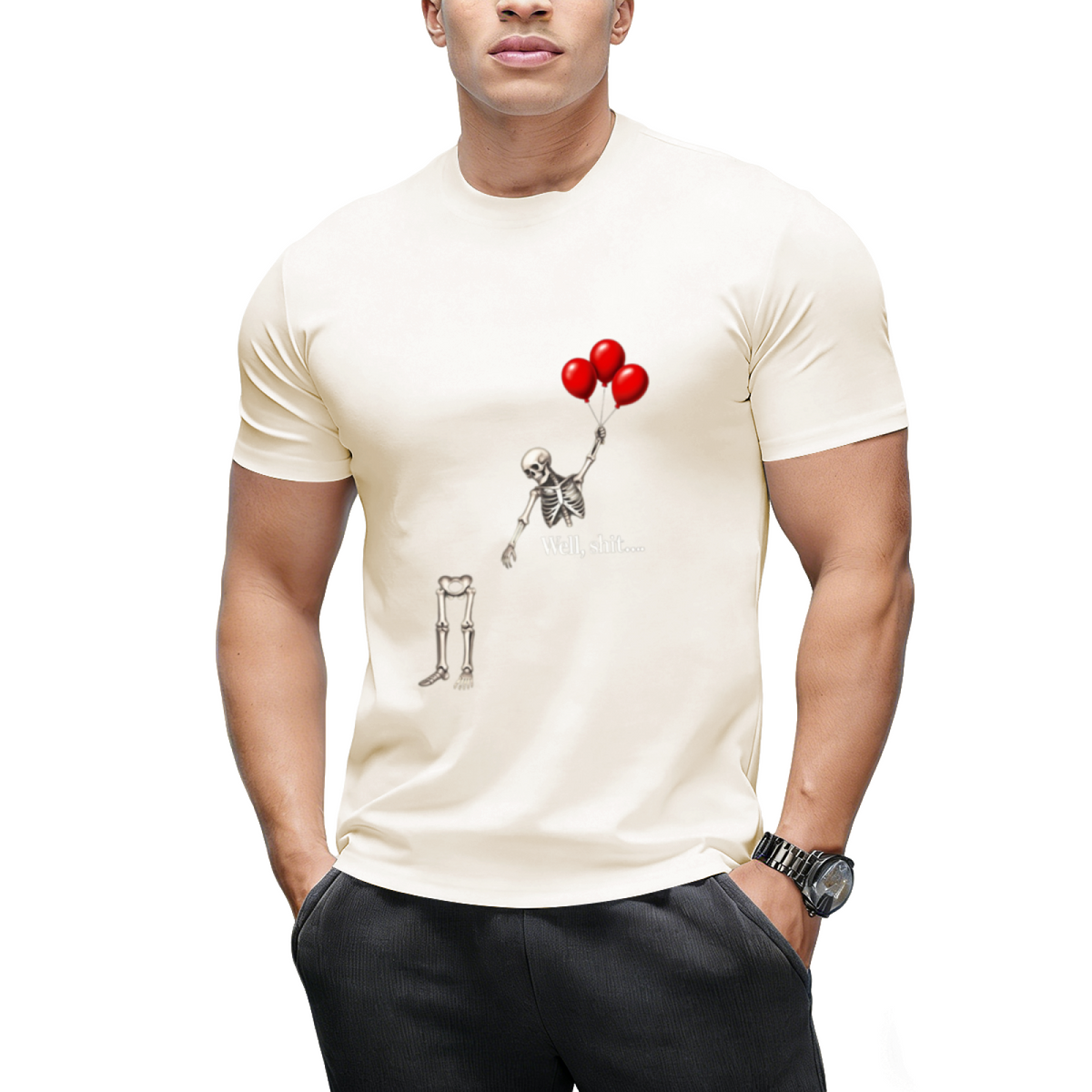 Skeleton with Three Red Balloons Graphic T-Shirt
