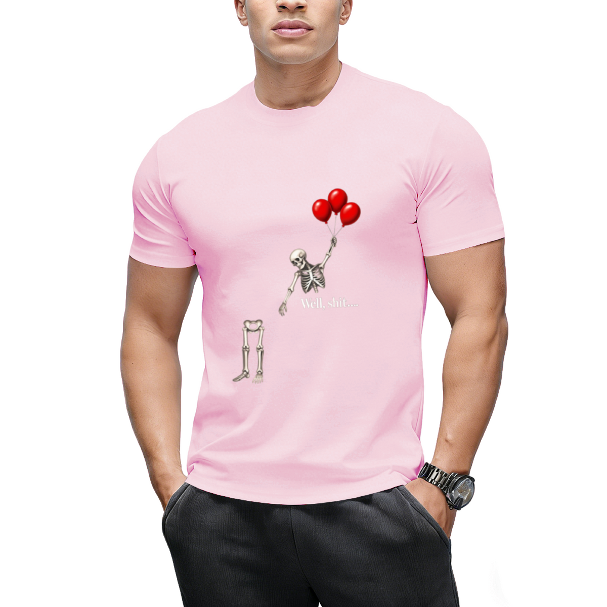 Skeleton with Three Red Balloons Graphic T-Shirt