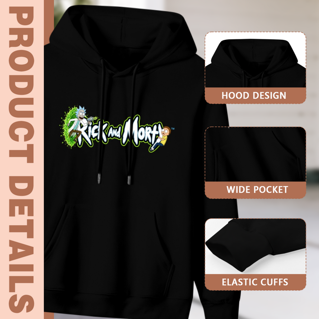 Hood, pouch pocket and sleeve-cuff detail images accompanying the men's Cartoon Pair at the Gateway hoodie