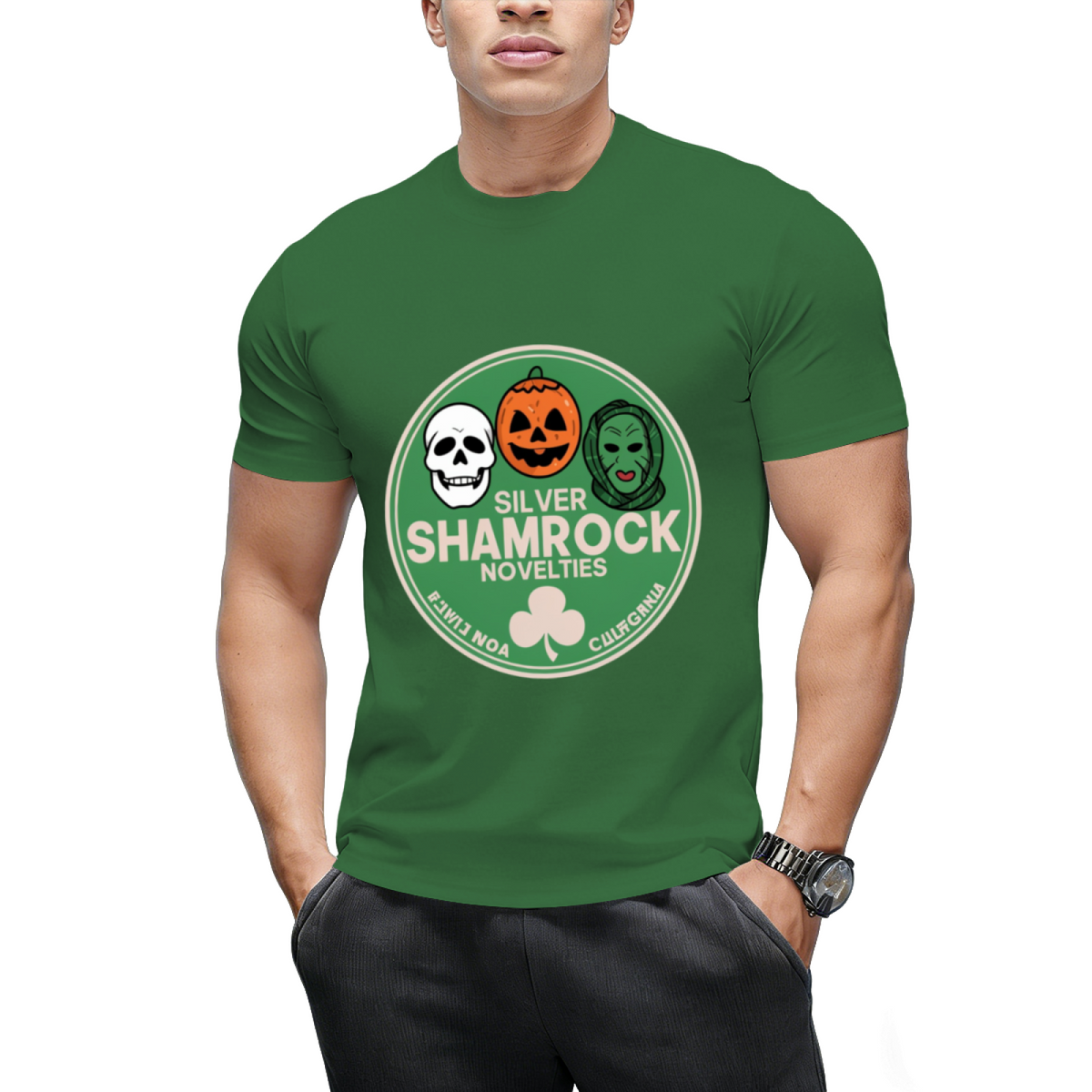 Silver Shamrock Masks Graphic T-Shirt