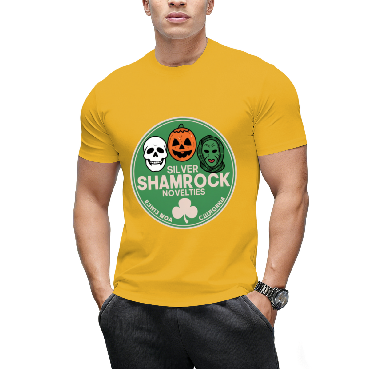 Silver Shamrock Masks Graphic T-Shirt