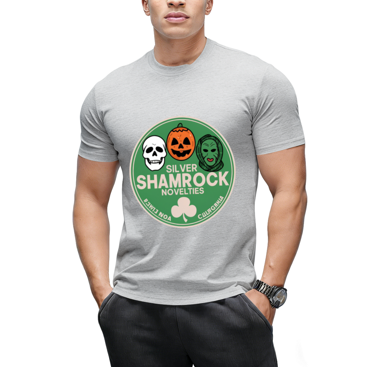 Silver Shamrock Masks Graphic T-Shirt