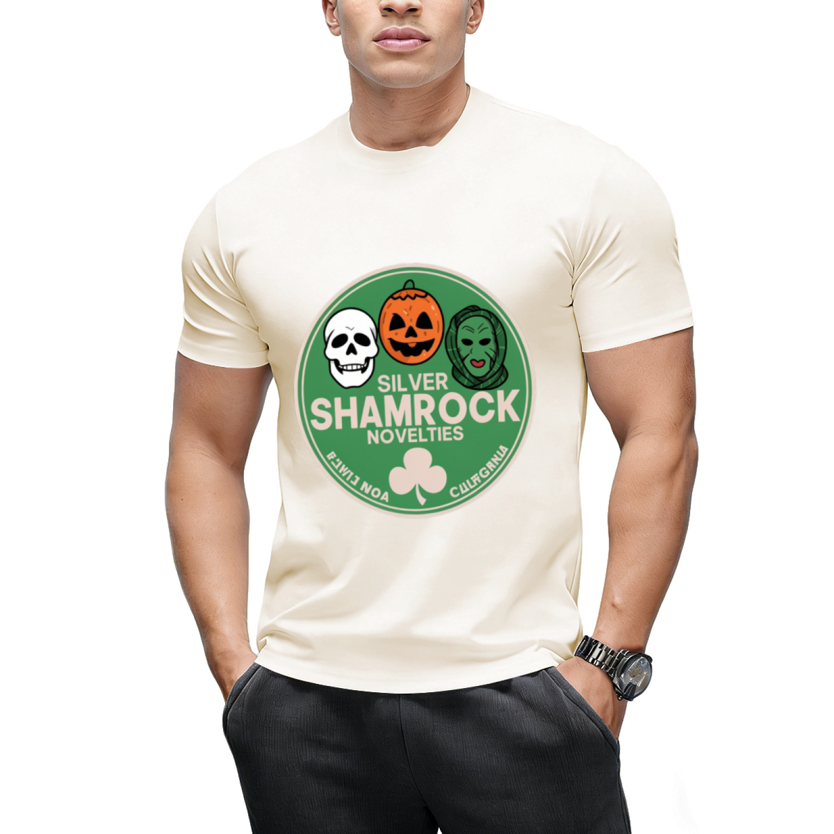 Silver Shamrock Masks Graphic T-Shirt