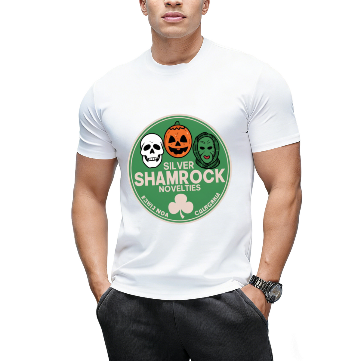 Silver Shamrock Masks Graphic T-Shirt