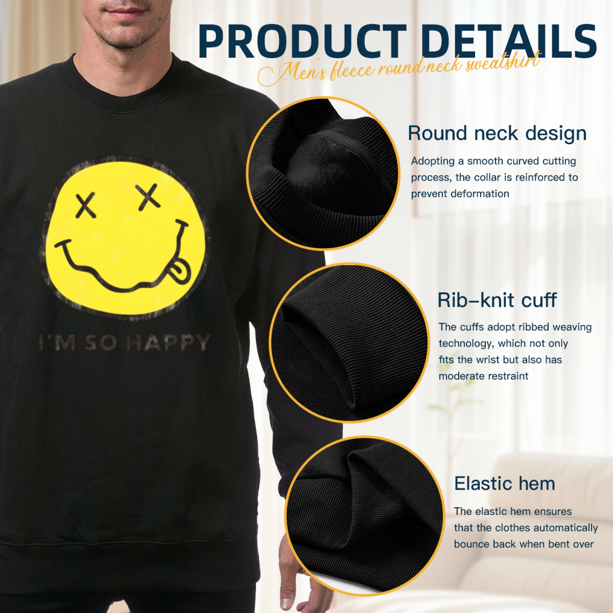Artwork preview for Nirvana Happy Smiley Crewneck Sweatshirt