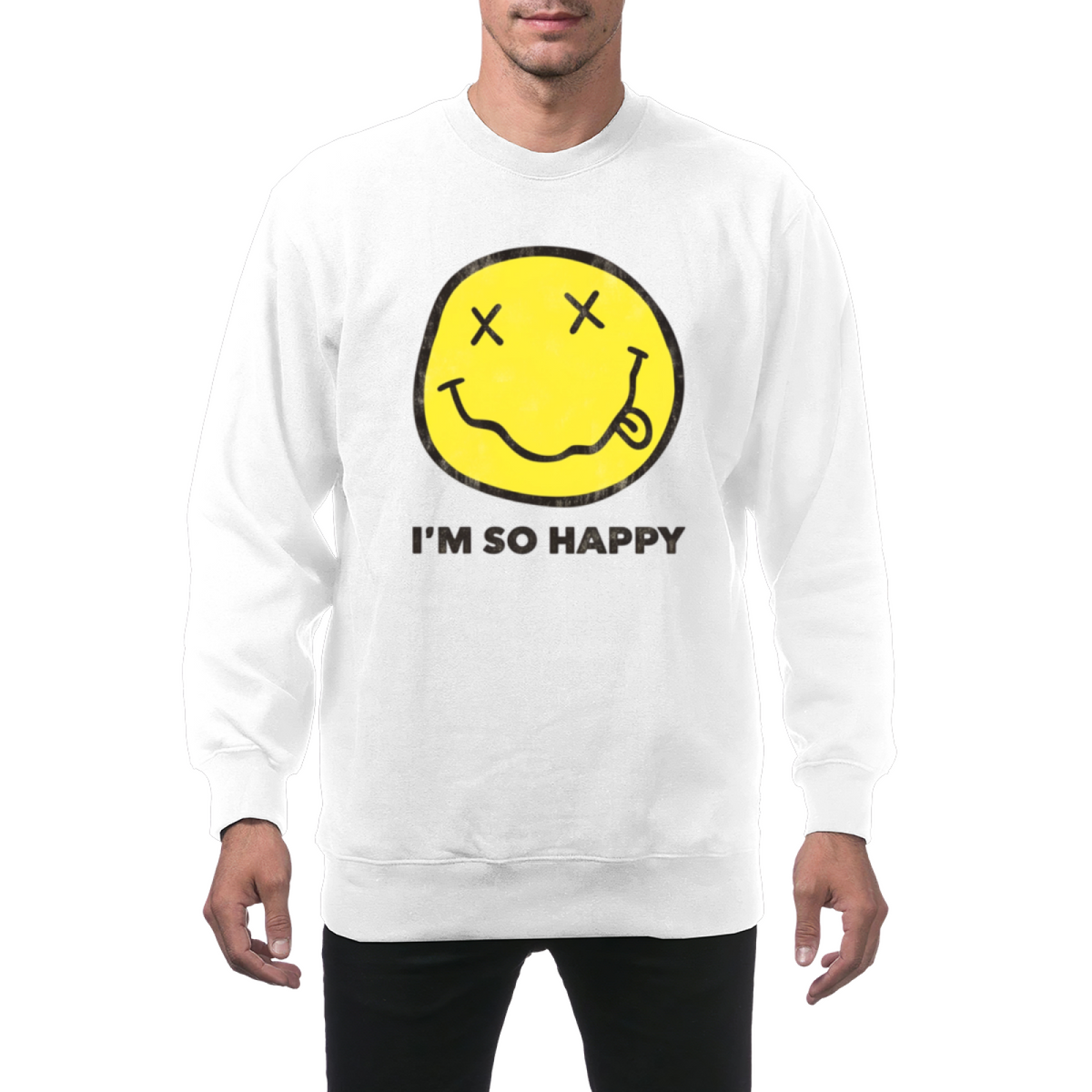 Nirvana I’m So Happy Crewneck Sweatshirt – Smiley Print
