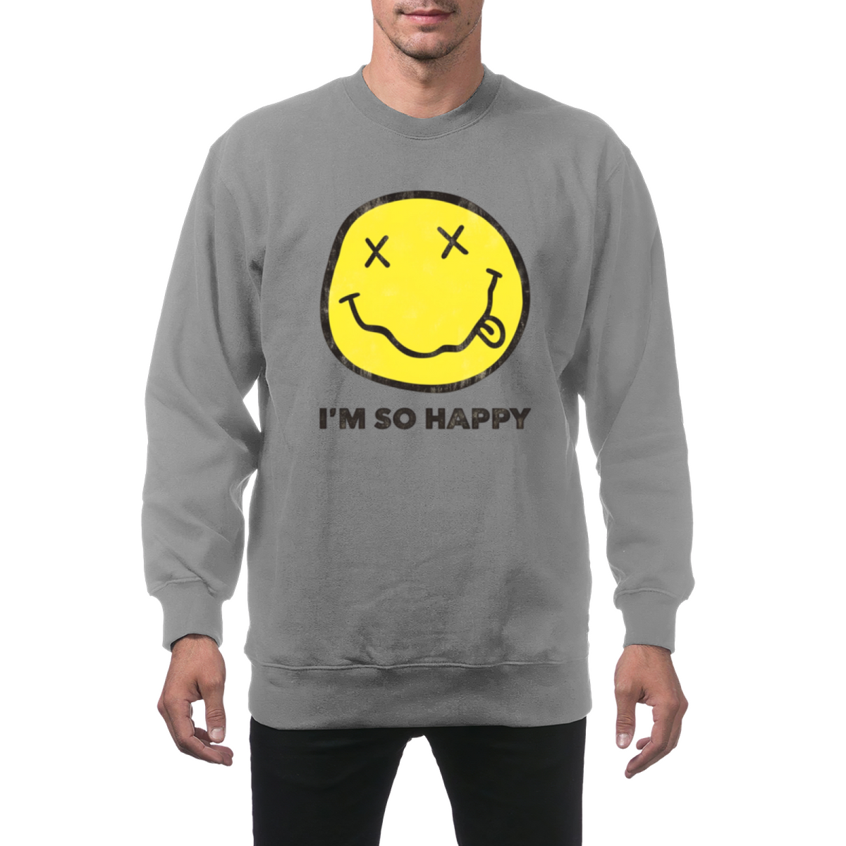 Nirvana I’m So Happy Crewneck Sweatshirt – Smiley Print