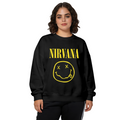 Crewneck sweatshirt product image with classic Nirvana smiley face graphic