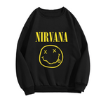 Crewneck sweatshirt product image with classic Nirvana smiley face graphic