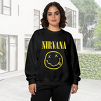 Crewneck sweatshirt product image with classic Nirvana smiley face graphic