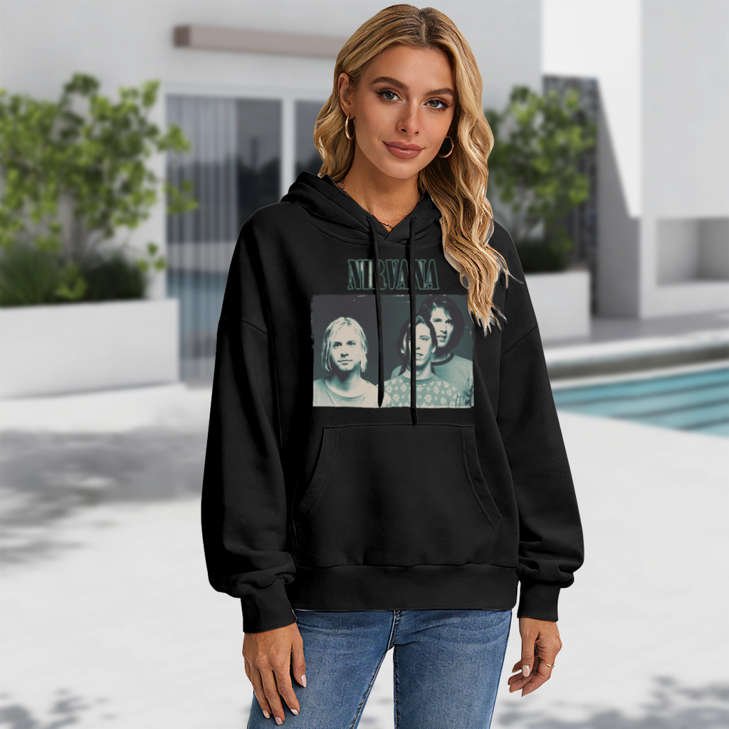Hoodie product image with blue tinted band photo artwork