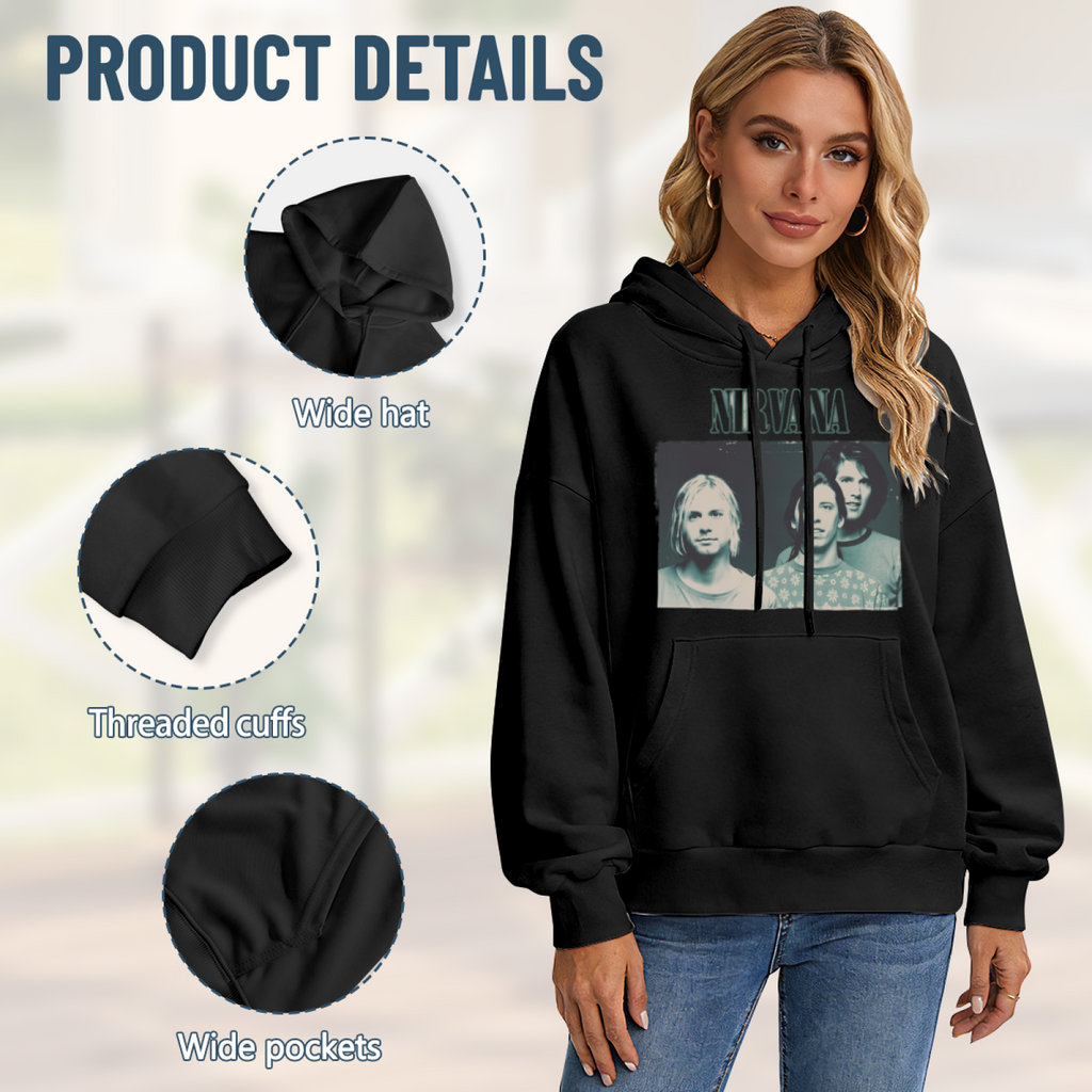Hoodie product image with blue tinted band photo artwork