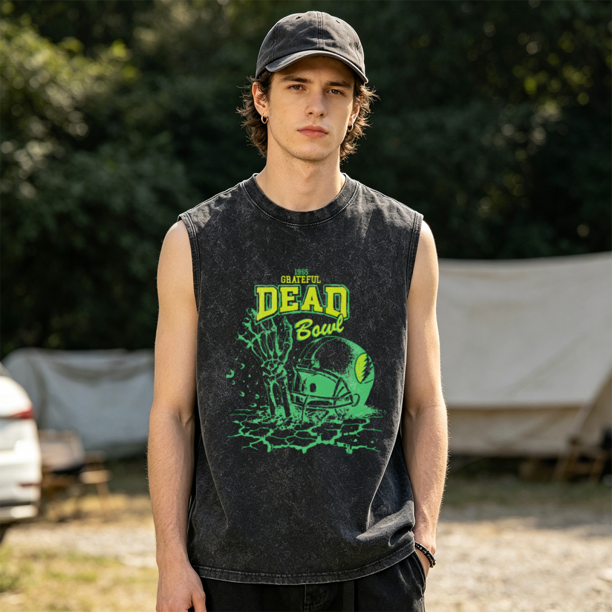 Grateful Dead washed graphic tank top with Bowl graphic