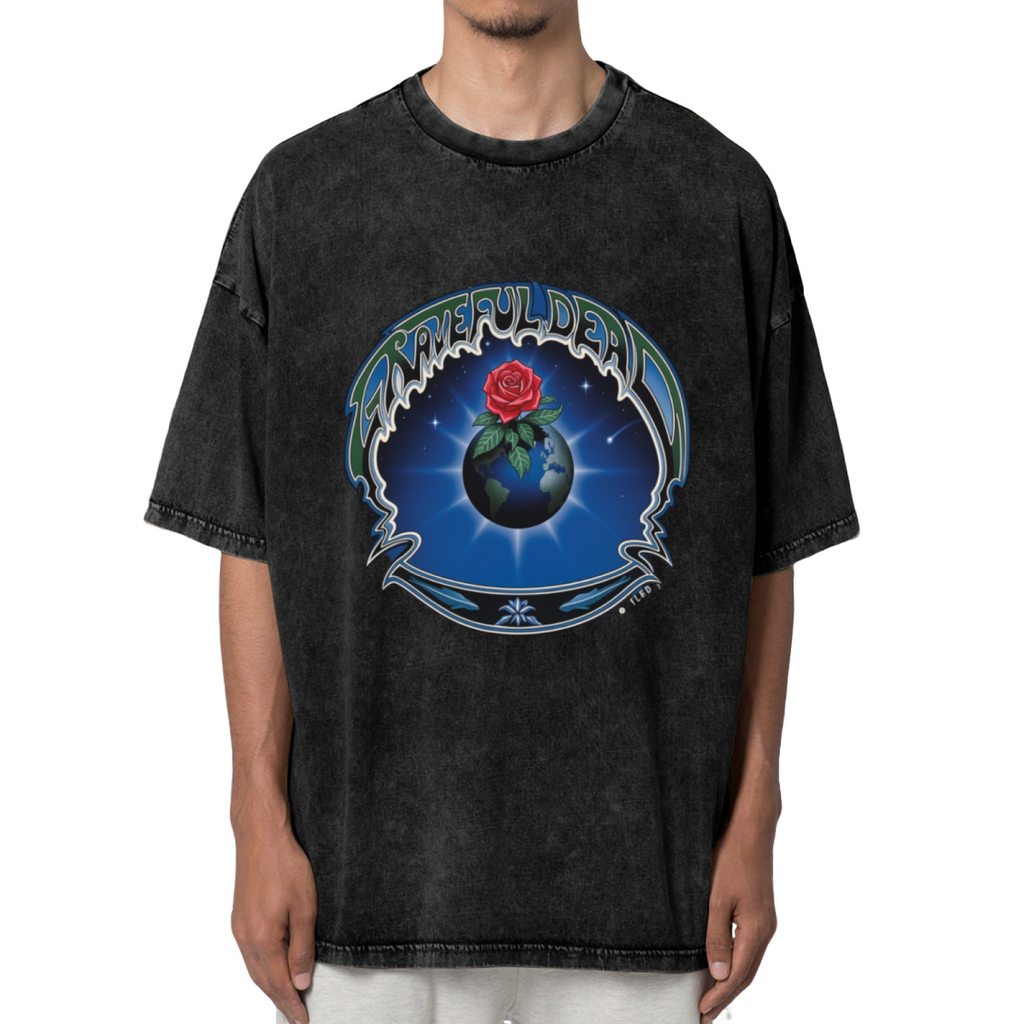 Front view of Grateful Dead Earth Rose Tie Dye washed graphic T-shirt