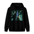 A circular green portal inside a towering Gothic hall shown on the front of a men's hoodie in a standalone product shot