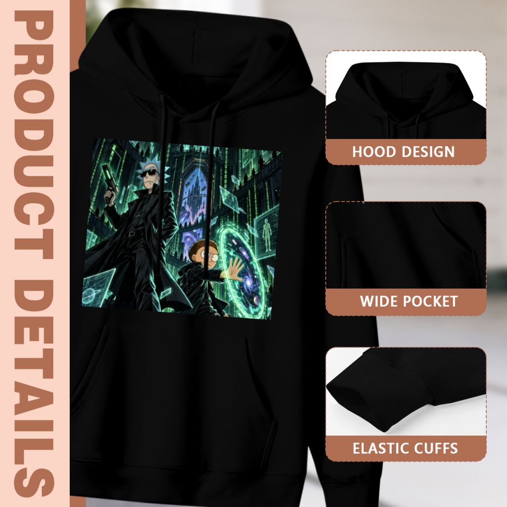Hood, pouch pocket and sleeve-cuff detail images accompanying the men's Gateway in the Gothic Hall hoodie