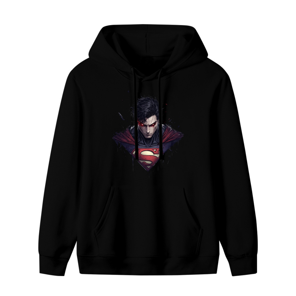 Standalone women's hoodie front displaying a graphic of an intense-gaze portrait above an angular crest