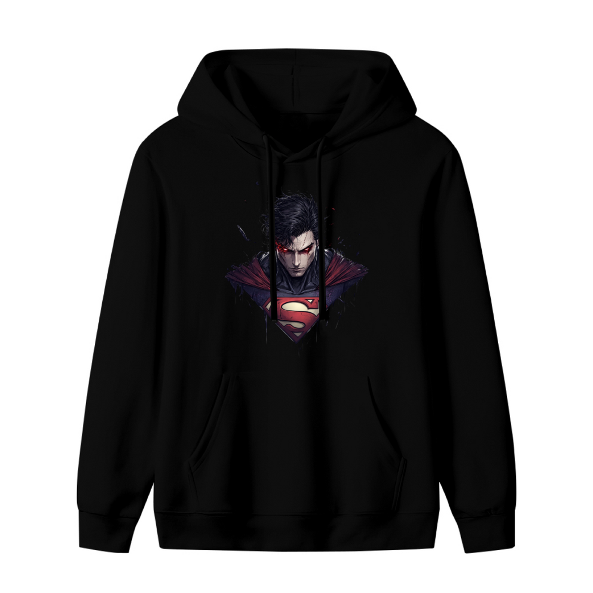 Standalone women's hoodie front displaying a graphic of an intense-gaze portrait above an angular crest