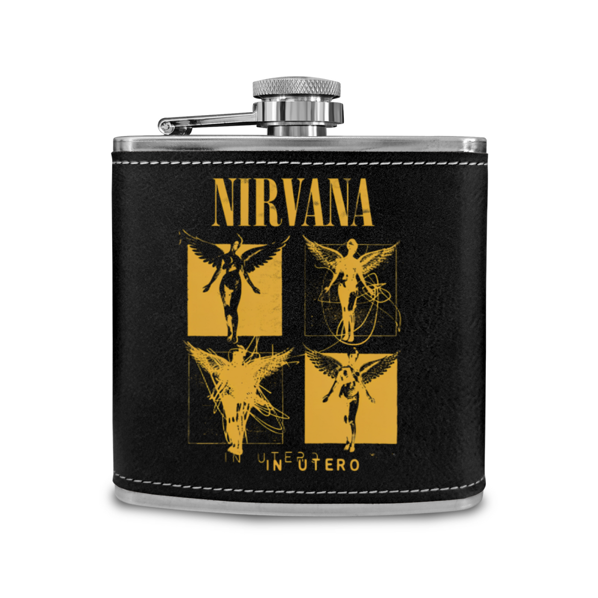 Nirvana In Utero Sketch 6oz vintage-style stainless steel hip flask product image