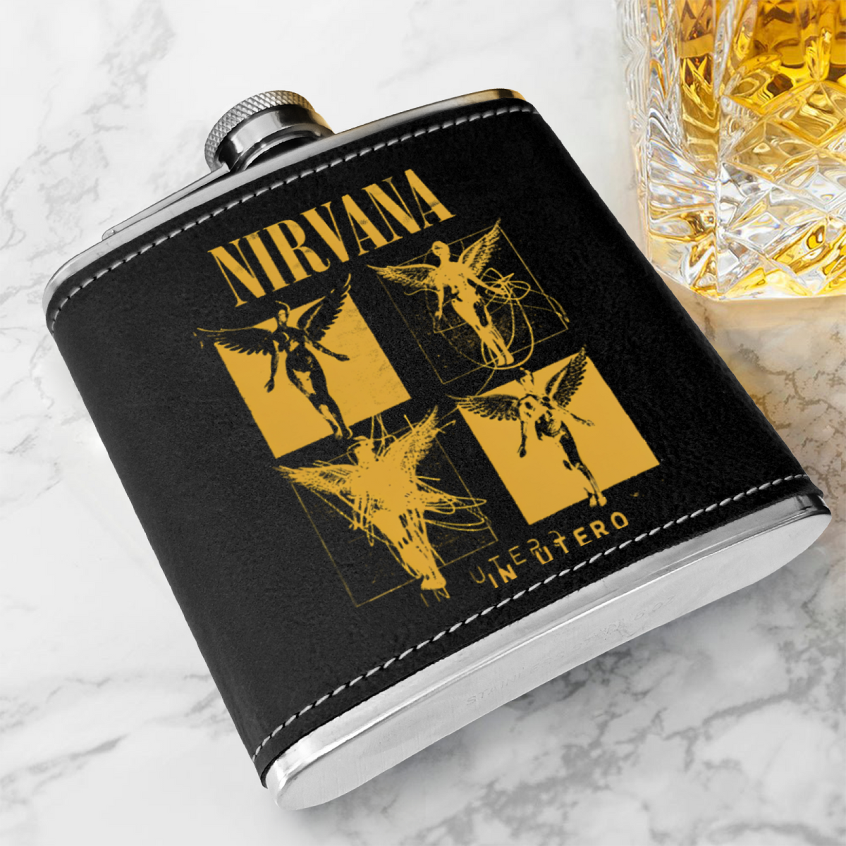Nirvana In Utero Sketch 6oz vintage-style stainless steel hip flask product image