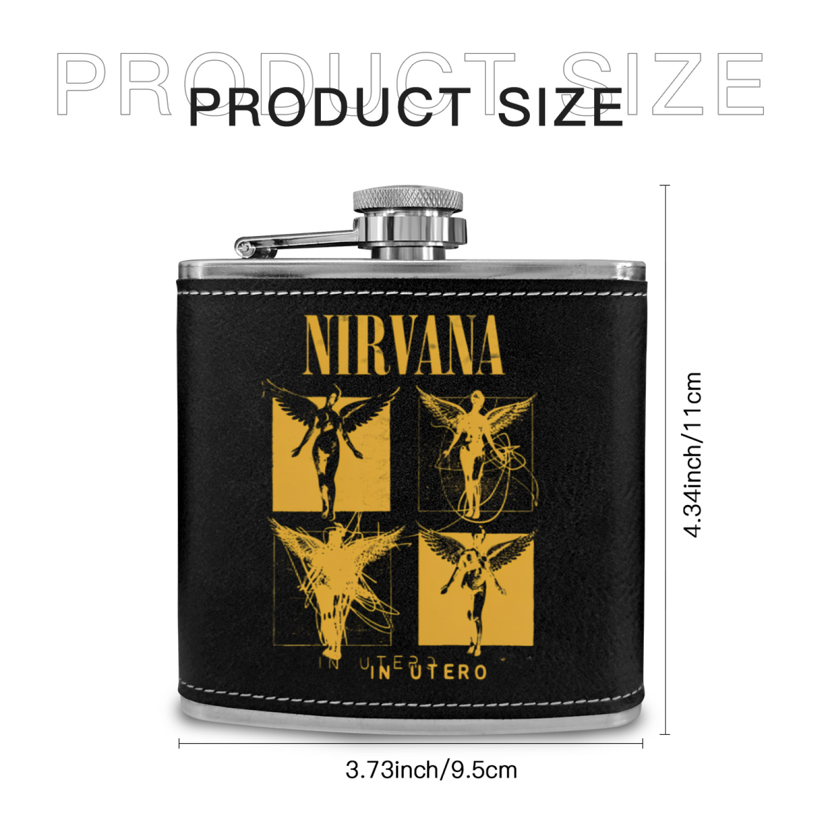 Nirvana In Utero Sketch 6oz vintage-style stainless steel hip flask product image