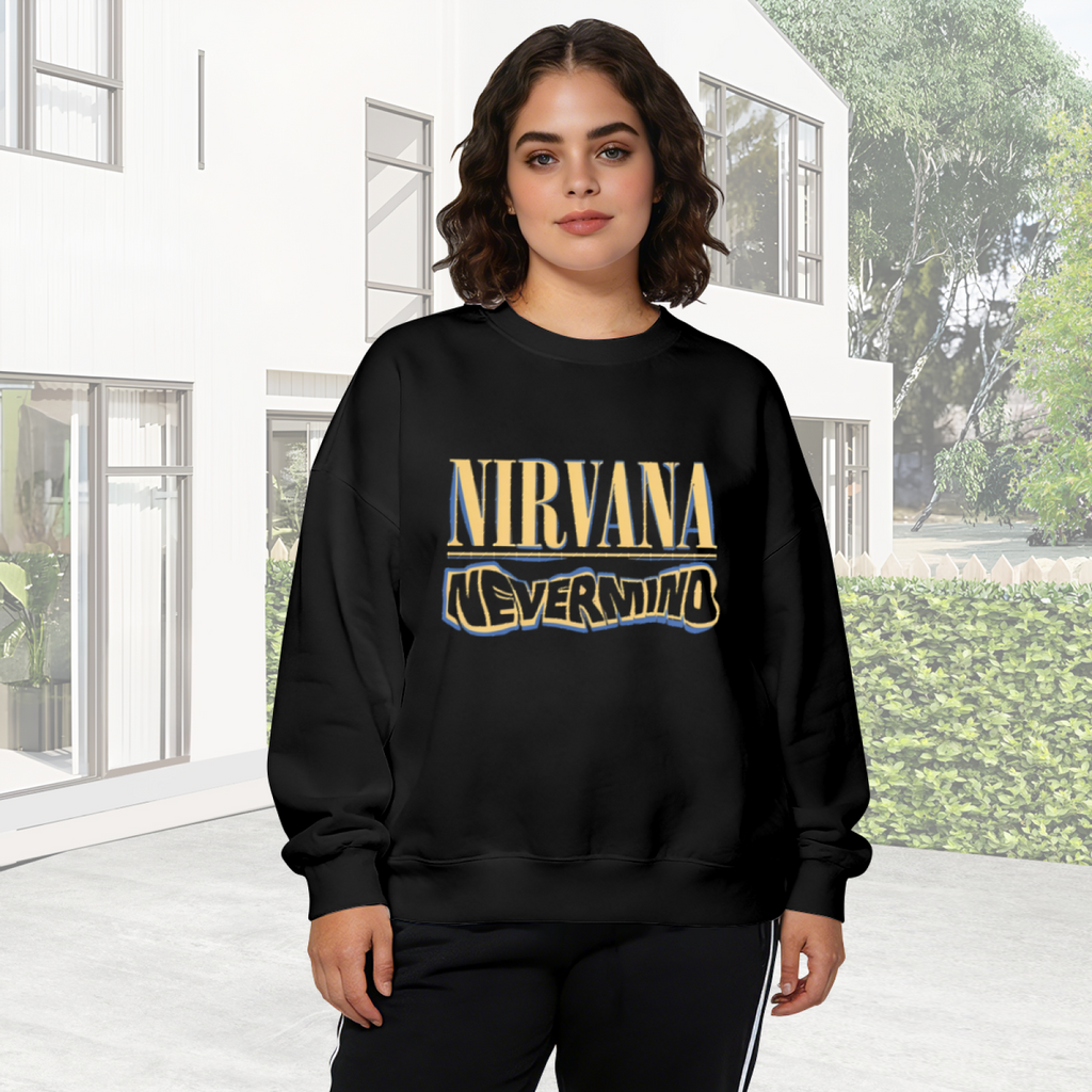 Crewneck sweatshirt product image with Nevermind album-era logo graphic