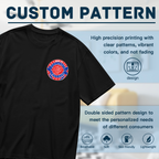Close-up product image of Grateful Deadcast rose badge left chest graphic T-shirt on a black T-shirt