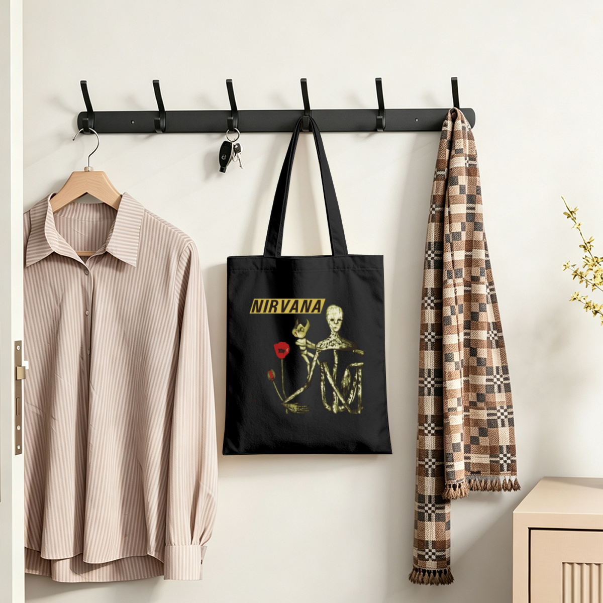 Nirvana Incesticide Celery Canvas Tote Bag — an Incesticide-inspired design identified as the celery edition