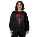 Crewneck sweatshirt product image with In Utero angel illustration with blue-wing details