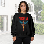Crewneck sweatshirt product image with In Utero angel illustration with blue-wing details