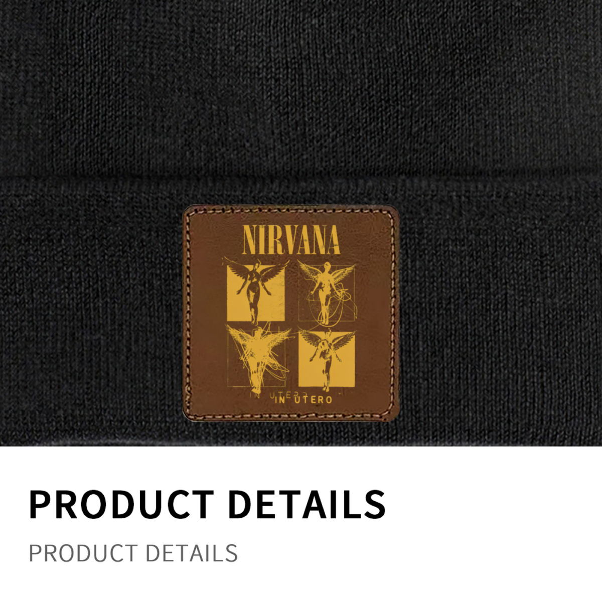 Nirvana In Utero Sketch Patch Knit Beanie product image showing square-patch knit beanie design