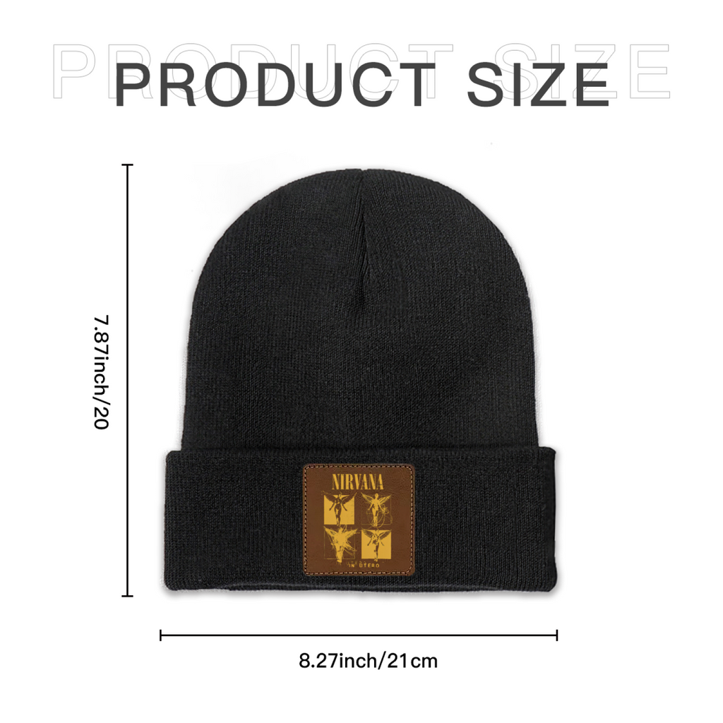 Nirvana In Utero Sketch Patch Knit Beanie product image showing square-patch knit beanie design