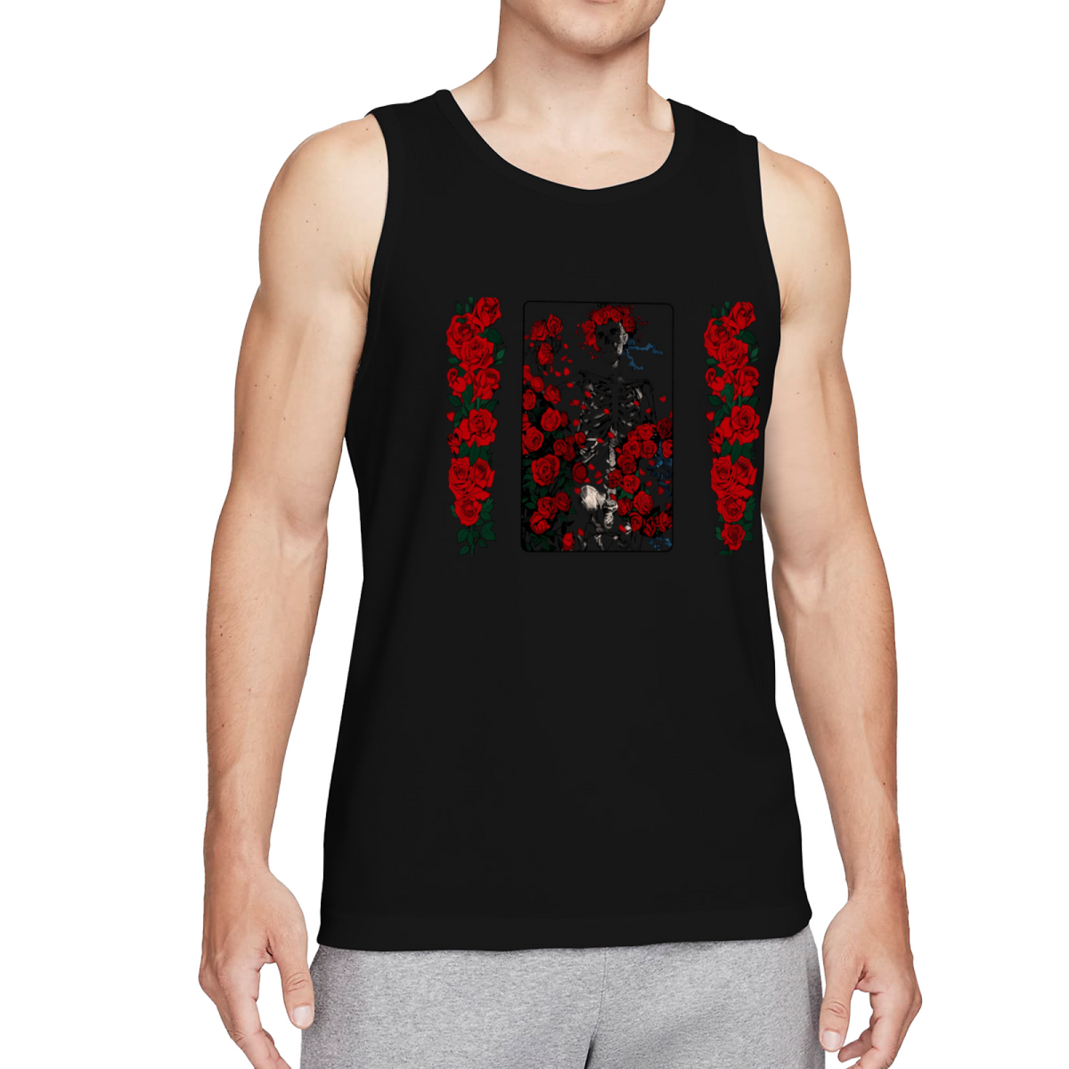 Grateful Dead Woodcut Wheel and Roses Artwork graphic tank top product image
