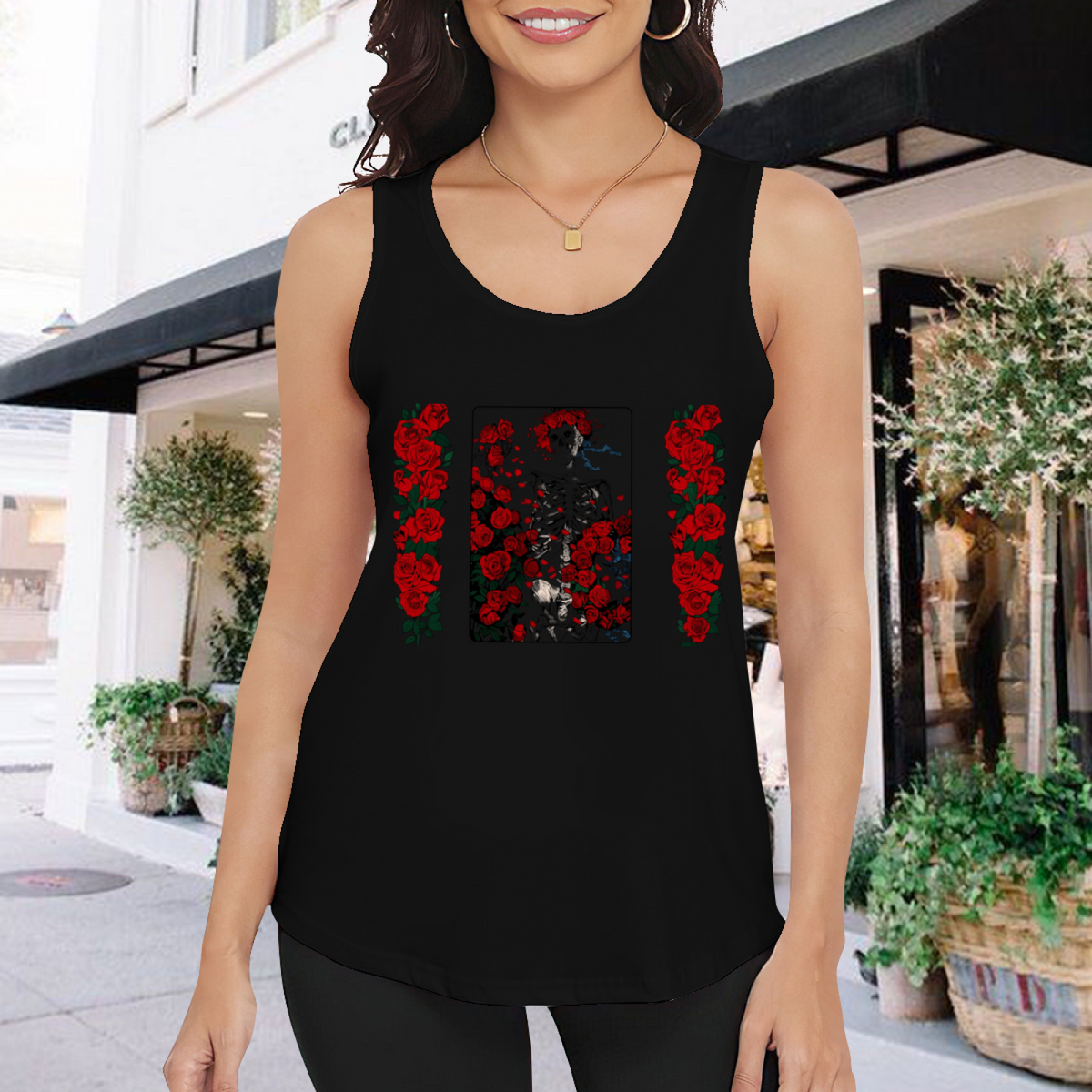 Grateful Dead Woodcut Wheel and Roses Artwork graphic tank top product image