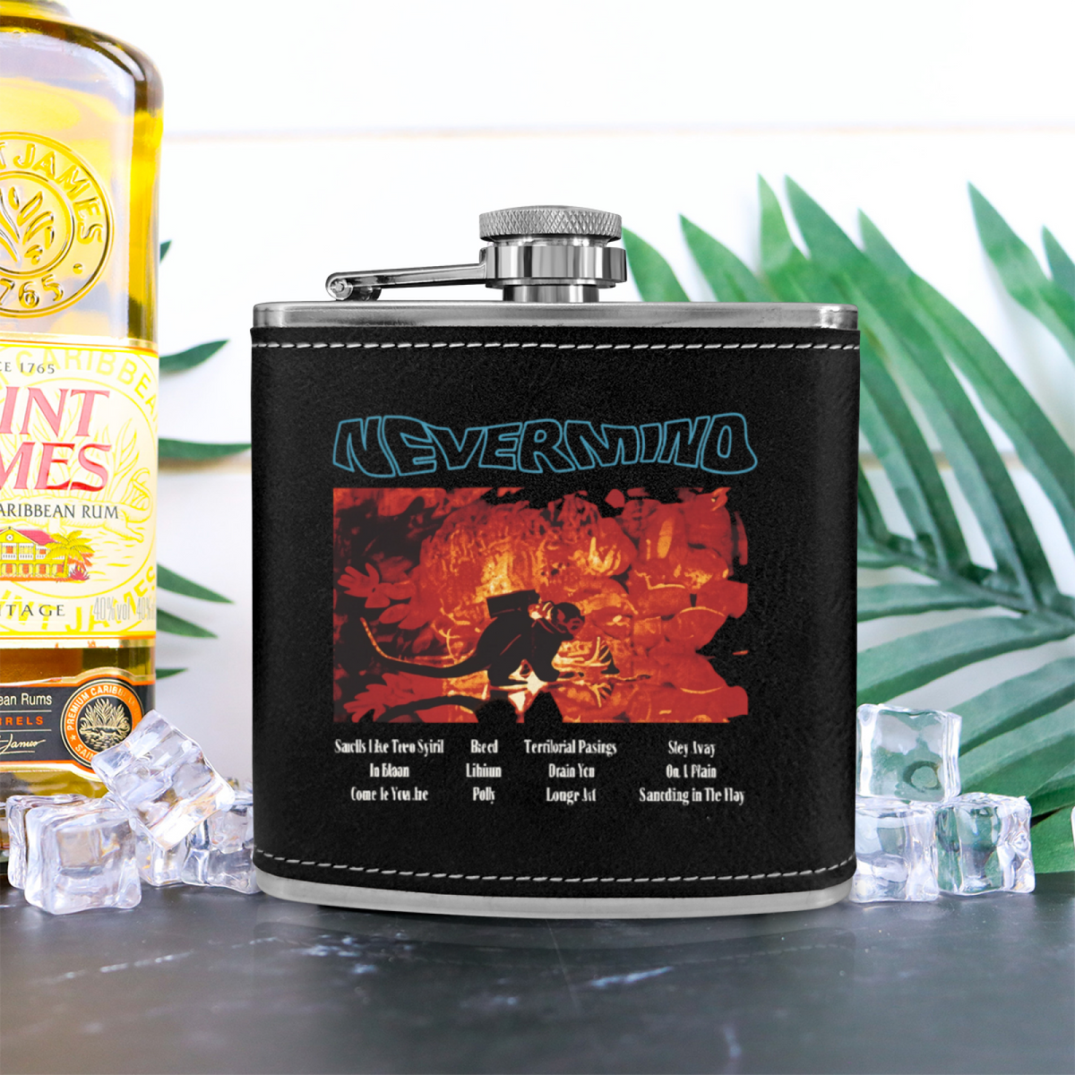 Nirvana Dim Light Portrait 6oz vintage-style stainless steel hip flask product image