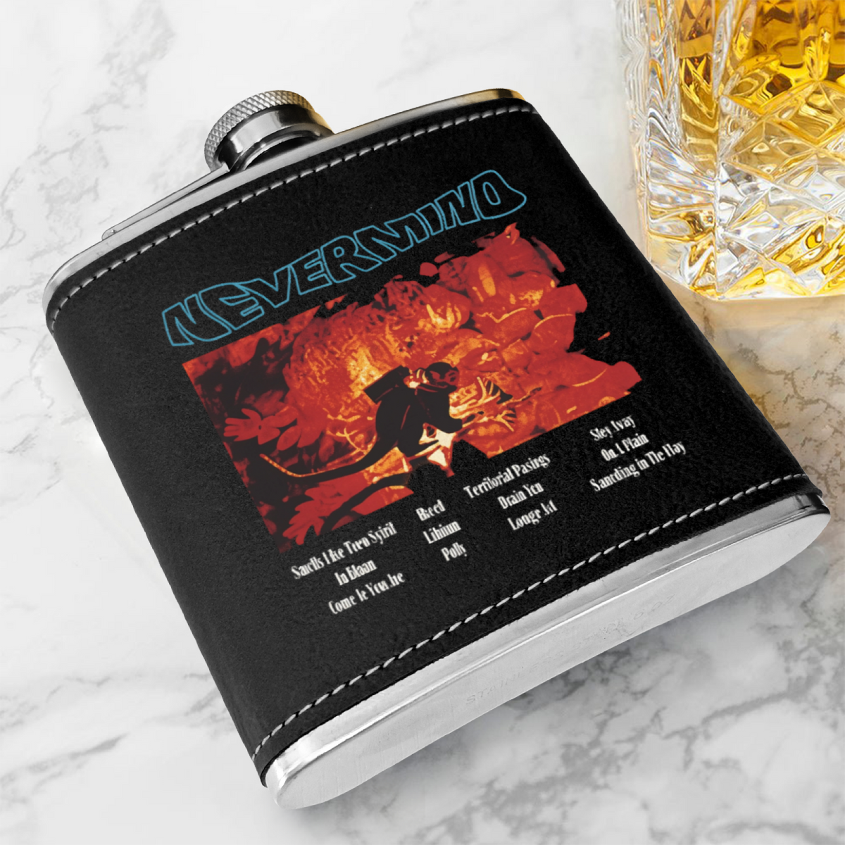 Nirvana Dim Light Portrait 6oz vintage-style stainless steel hip flask product image