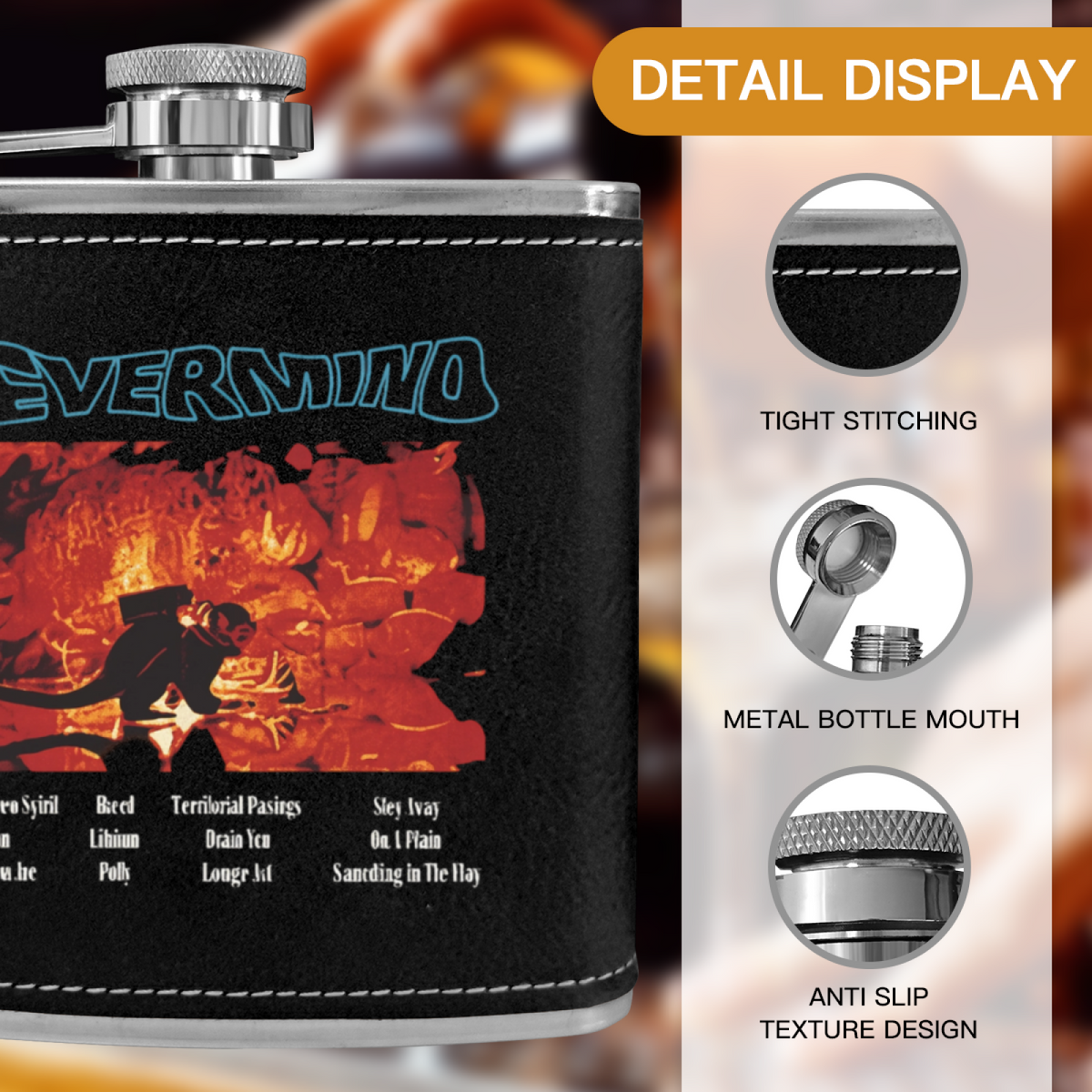Nirvana Dim Light Portrait 6oz vintage-style stainless steel hip flask product image