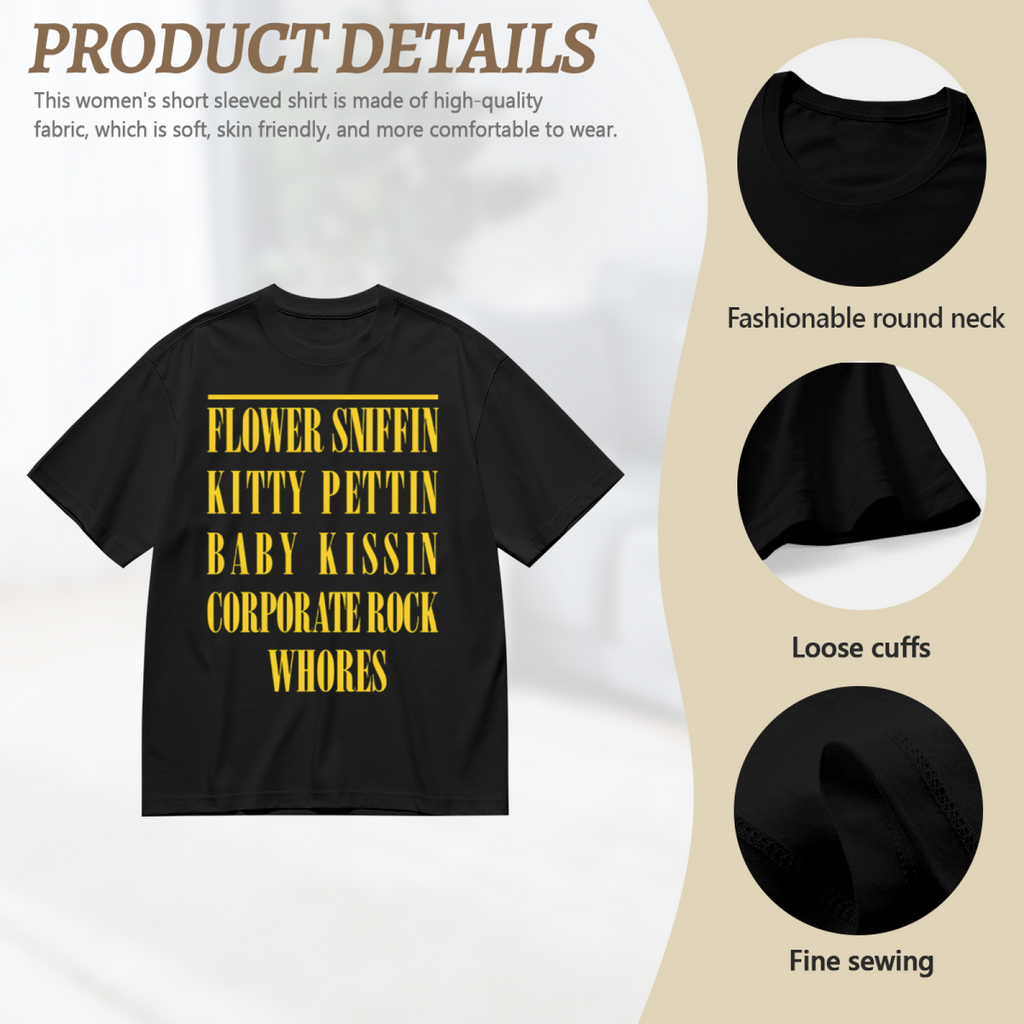 Graphic T-shirt product image with flower sniffin quote artwork