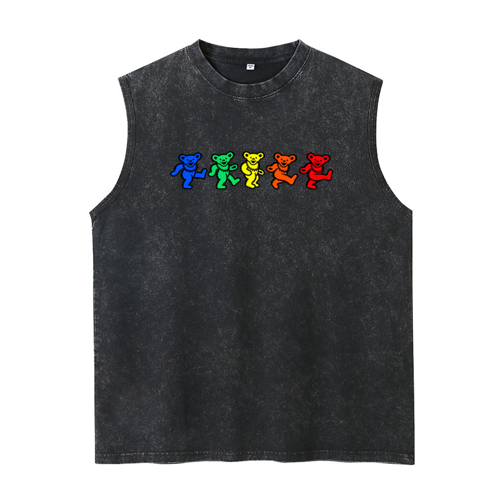 Grateful Dead washed graphic tank top with Rainbow Dancing Bears graphic