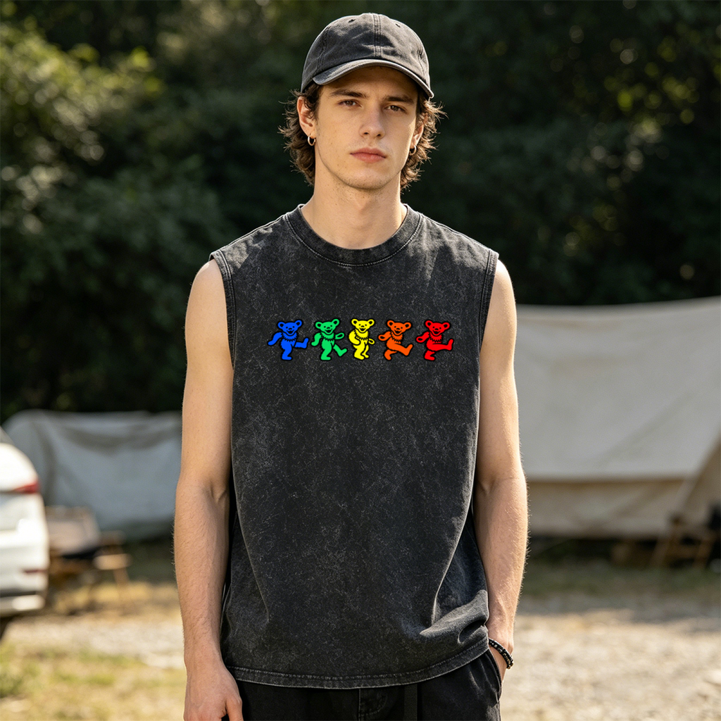 Grateful Dead washed graphic tank top with Rainbow Dancing Bears graphic